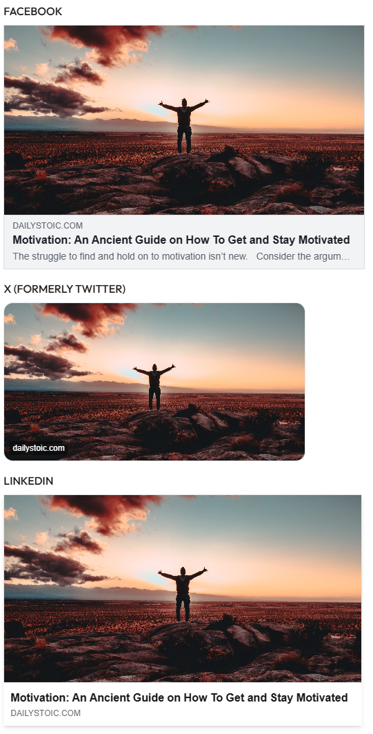 Social Sharing Image preview various platforms